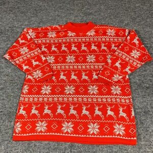 Vintage Euro Flash Sweater Womens One Size 2XL Red Fair Isle Reindeer Snowflake